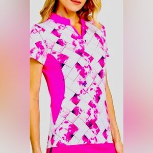 Tail white label large golf polo. Hot pink floral performance fabric. Slim Fit M